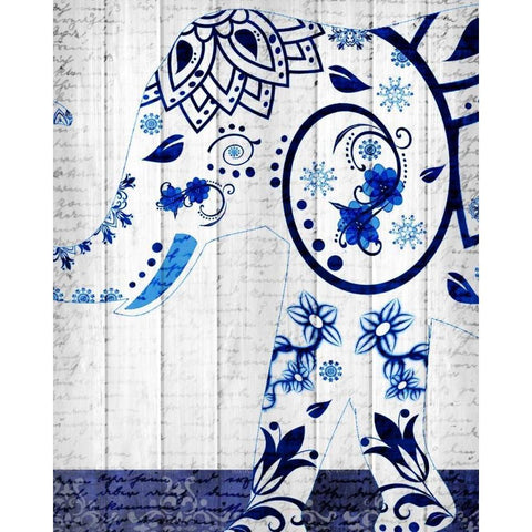 Indigo Elephant 2 Black Modern Wood Framed Art Print with Double Matting by Allen, Kimberly