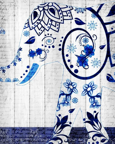 Indigo Elephant 2 White Modern Wood Framed Art Print with Double Matting by Allen, Kimberly