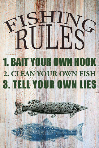 Fishing Rules White Modern Wood Framed Art Print with Double Matting by Allen, Kimberly