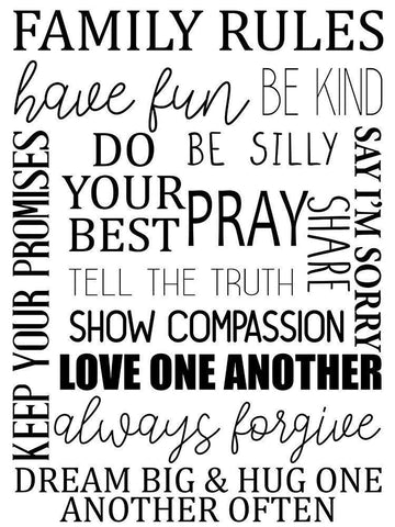 Family Rules BW Black Ornate Wood Framed Art Print with Double Matting by Allen, Kimberly
