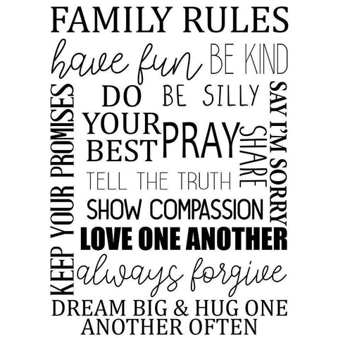 Family Rules BW Black Modern Wood Framed Art Print by Allen, Kimberly