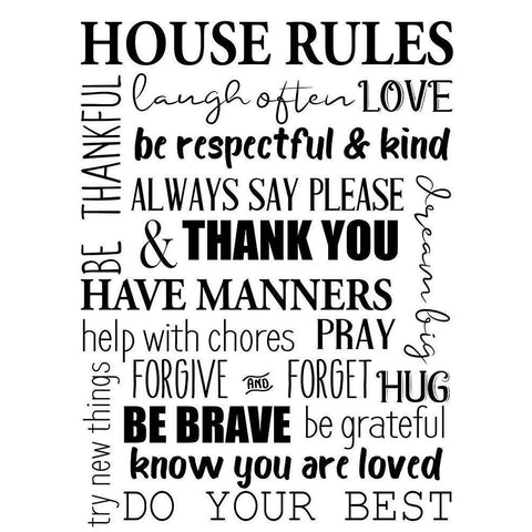 House Rules BW Gold Ornate Wood Framed Art Print with Double Matting by Allen, Kimberly
