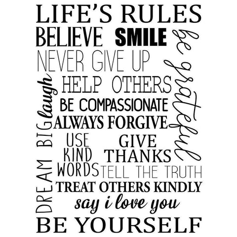 Life Rules BW Black Modern Wood Framed Art Print by Allen, Kimberly