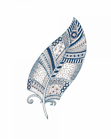 Indigo Henna Feather 1 Black Ornate Wood Framed Art Print with Double Matting by Allen, Kimberly