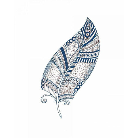 Indigo Henna Feather 1 White Modern Wood Framed Art Print by Allen, Kimberly