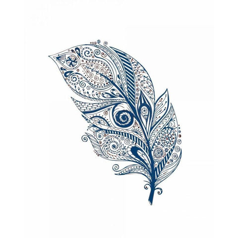 Indigo Henna Feather 2 Black Modern Wood Framed Art Print with Double Matting by Allen, Kimberly