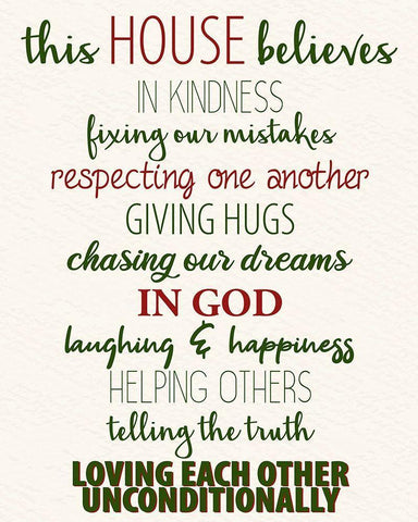This House Believes Holiday White Modern Wood Framed Art Print with Double Matting by Allen, Kimberly