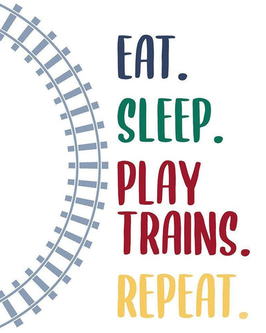 Eat Sleep Trains 2 White Modern Wood Framed Art Print with Double Matting by Allen, Kimberly