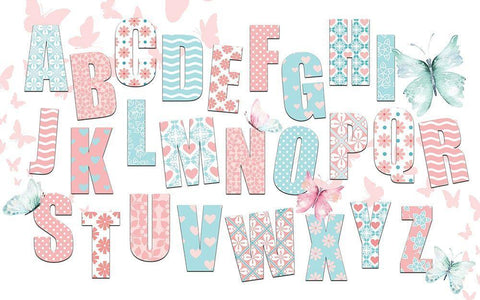 ABCs Pink Teal Black Ornate Wood Framed Art Print with Double Matting by Allen, Kimberly