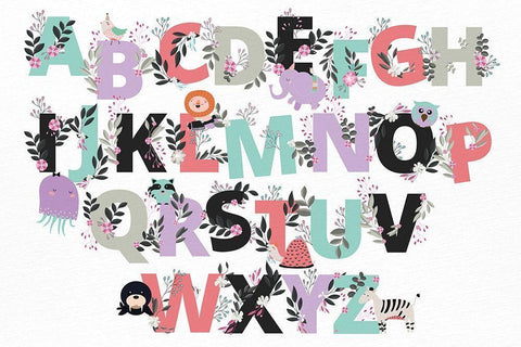 Floral Alphabet White Modern Wood Framed Art Print with Double Matting by Allen, Kimberly
