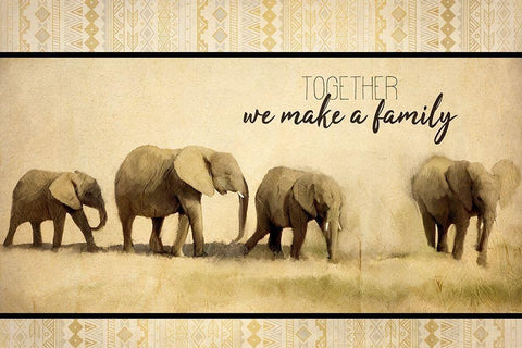 Elephant Family White Modern Wood Framed Art Print with Double Matting by Allen, Kimberly