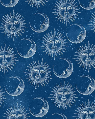 Sun Moon Pattern Blue White Modern Wood Framed Art Print with Double Matting by Allen, Kimberly