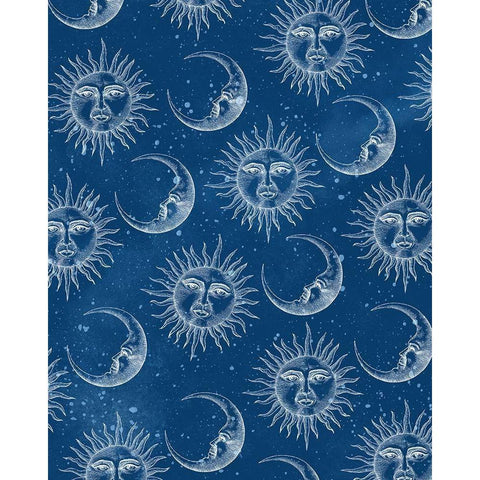 Sun Moon Pattern Blue Gold Ornate Wood Framed Art Print with Double Matting by Allen, Kimberly