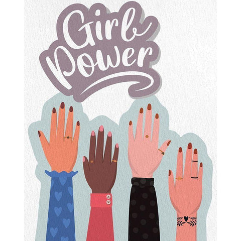 Girl Power Hands White Modern Wood Framed Art Print by Allen, Kimberly