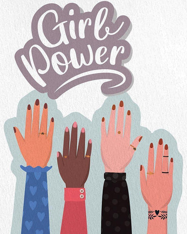 Girl Power Hands White Modern Wood Framed Art Print with Double Matting by Allen, Kimberly