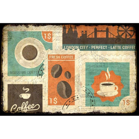 Coffee Stamps 2 White Modern Wood Framed Art Print by Allen, Kimberly