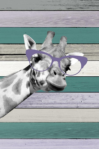 Giraffes Glasses 1 White Modern Wood Framed Art Print with Double Matting by Allen, Kimberly