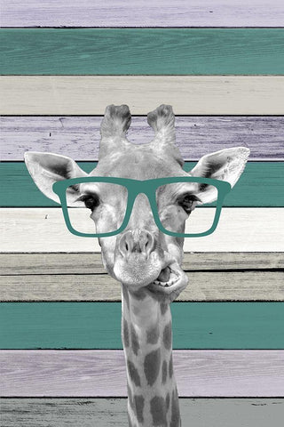 Giraffes Glasses 2 White Modern Wood Framed Art Print with Double Matting by Allen, Kimberly