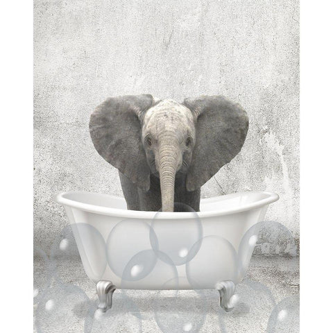 Baby Elephant Bath Gold Ornate Wood Framed Art Print with Double Matting by Allen, Kimberly