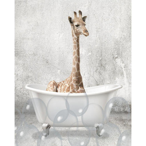 Baby Giraffe Bath Gold Ornate Wood Framed Art Print with Double Matting by Allen, Kimberly