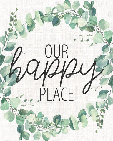 Our Happy Place Wreath Black Ornate Wood Framed Art Print with Double Matting by Allen, Kimberly