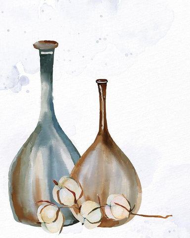 Cotton Vase 1 White Modern Wood Framed Art Print with Double Matting by Allen, Kimberly