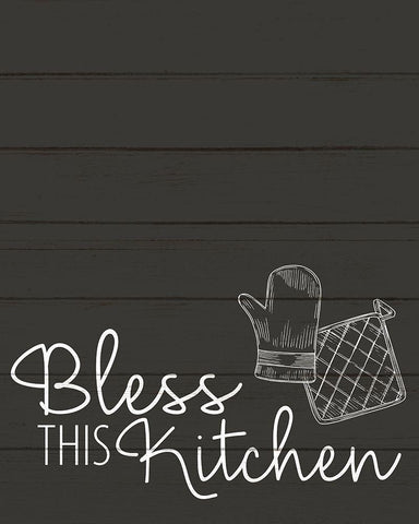 Bless this Kitchen Black Ornate Wood Framed Art Print with Double Matting by Allen, Kimberly