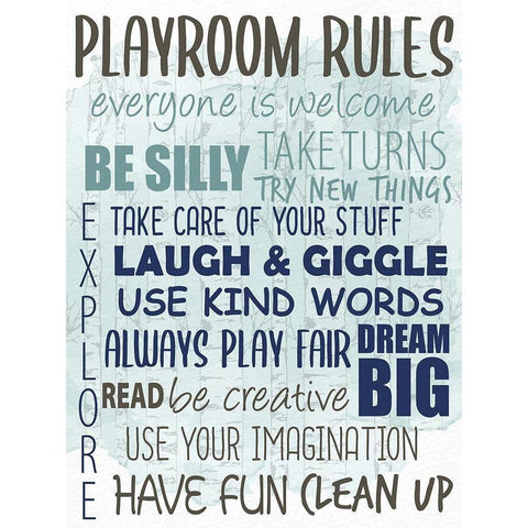 Playroom Rules Forest White Modern Wood Framed Art Print by Allen, Kimberly
