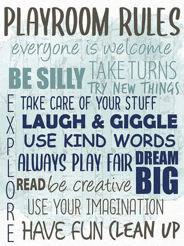Playroom Rules Forest White Modern Wood Framed Art Print with Double Matting by Allen, Kimberly