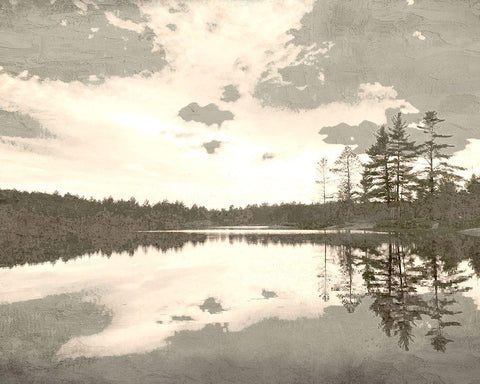 Sepia Lakefront White Modern Wood Framed Art Print with Double Matting by Allen, Kimberly