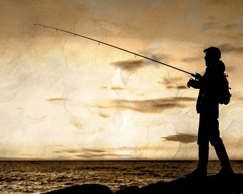 Fishing Silhouette Black Ornate Wood Framed Art Print with Double Matting by Allen, Kimberly