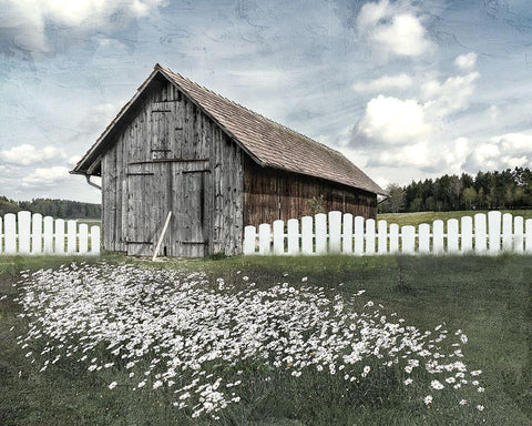 White Fence White Modern Wood Framed Art Print with Double Matting by Allen, Kimberly