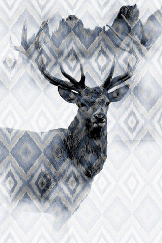 Ikat Deer White Modern Wood Framed Art Print with Double Matting by Allen, Kimberly