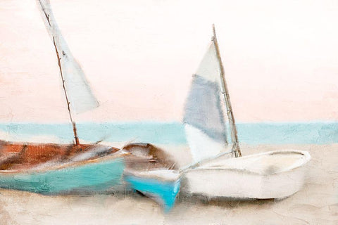 Shore Boats White Modern Wood Framed Art Print with Double Matting by Allen, Kimberly