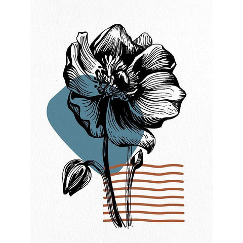 Inked Floral 1 Black Modern Wood Framed Art Print with Double Matting by Allen, Kimberly