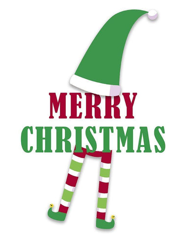 Merry Christmas Elf v2 White Modern Wood Framed Art Print with Double Matting by Allen, Kimberly