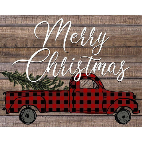 Merry Christmas Holiday Truck Black Modern Wood Framed Art Print with Double Matting by Allen, Kimberly