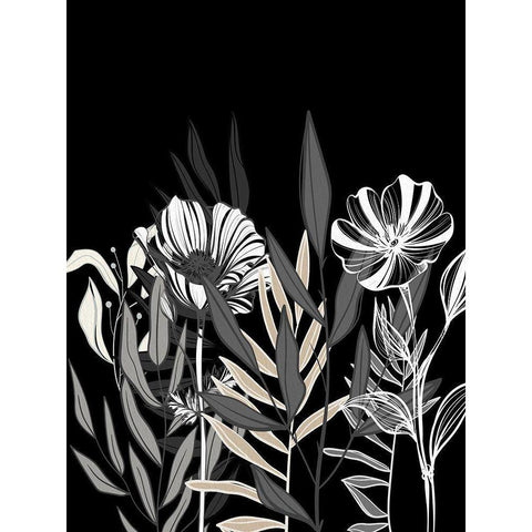 Floral Leaves 1 Black Modern Wood Framed Art Print with Double Matting by Allen, Kimberly