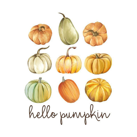 Hello Pumpkin Collage Gold Ornate Wood Framed Art Print with Double Matting by Allen, Kimberly