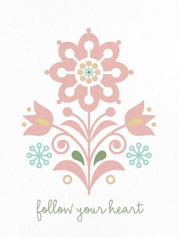 Folk Flower 1 White Modern Wood Framed Art Print with Double Matting by Allen, Kimberly