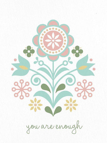 Folk Flower 2 White Modern Wood Framed Art Print with Double Matting by Allen, Kimberly