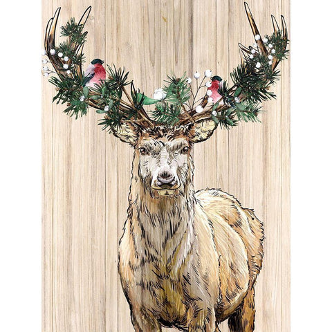 Christmas Deer Gold Ornate Wood Framed Art Print with Double Matting by Allen, Kimberly
