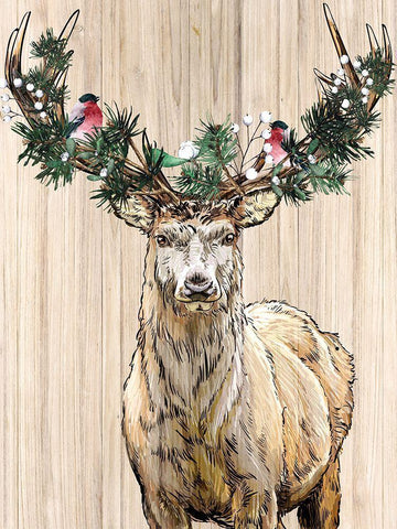 Christmas Deer White Modern Wood Framed Art Print with Double Matting by Allen, Kimberly