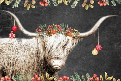 Highland Christmas Black Ornate Wood Framed Art Print with Double Matting by Allen, Kimberly