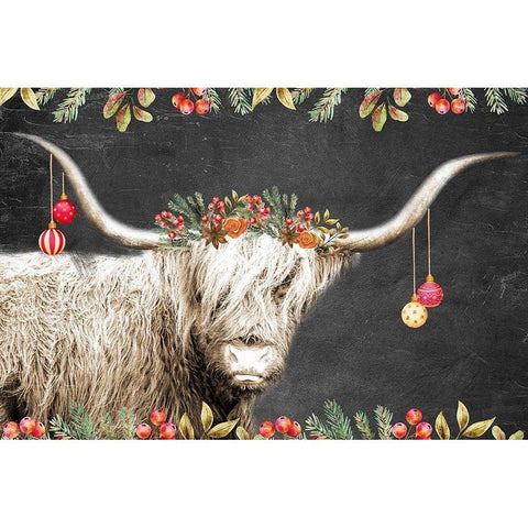 Highland Christmas Gold Ornate Wood Framed Art Print with Double Matting by Allen, Kimberly