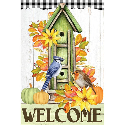 Autumn Birdhouse Black Modern Wood Framed Art Print by Allen, Kimberly