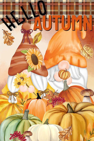 Gnome Fall Hello Autumn White Modern Wood Framed Art Print with Double Matting by Allen, Kimberly