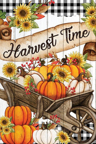 Wheelbarrow Pumpkins White Modern Wood Framed Art Print with Double Matting by Allen, Kimberly