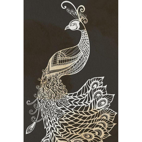 Monotone Peacock Gold Ornate Wood Framed Art Print with Double Matting by Allen, Kimberly