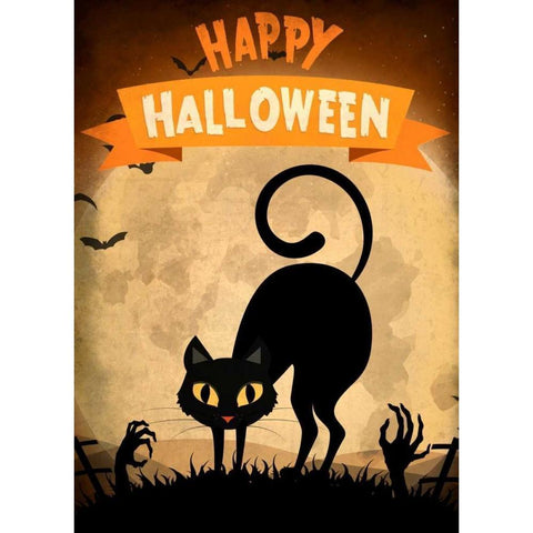 Happy Halloween Black Cat White Modern Wood Framed Art Print by Allen, Kimberly